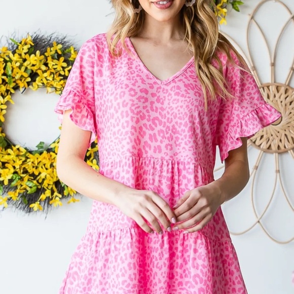 Heimish Full Size Leopard Ruffle Trim Short Sleeve Top - Picture 6 of 14